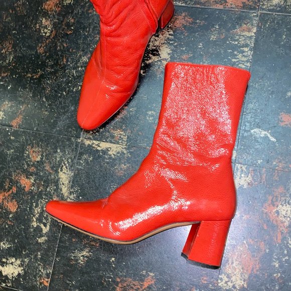 Trademark Red Patent Leather Boots Mira Booties Size 36 6 Gogo - Picture 2 of 8